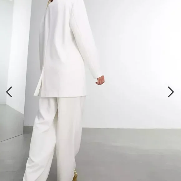 ASOS EDITION pleat front wide leg wedding pant in ivory - Picture 2 of 8